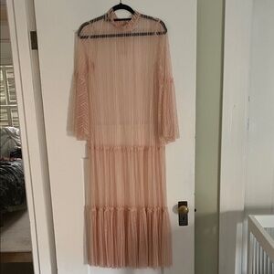 Anthropologie Pink Lace Long Sleeve Dress